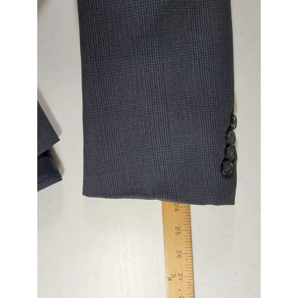 Joseph Abboud Plaid Navy Wool Sport Coat Blazer Suit Jacket - 44